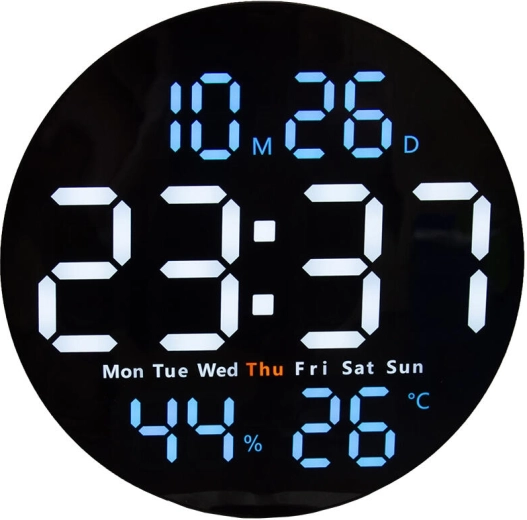 Digitaalsed seina- ja lauapealsed LED-kellad 25 cm temperatuuri, niiskuse ja kaugjuhtimispuldiga