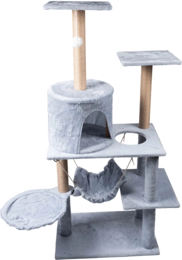 Grey cat scratching post with house and beds – 5 levels
