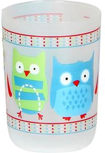 Oral hygiene cup with owl motif, 9.5 × 7 cm