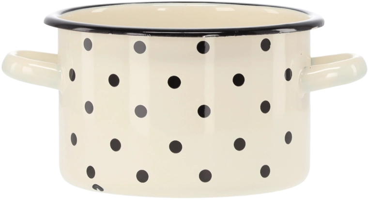 Enamel pot 2 l, 16 cm, white with polka dots