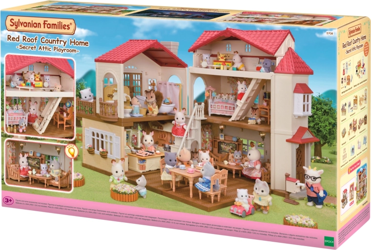 Sylvanian Families kahekorruseline maja punase katuse ja tuledega