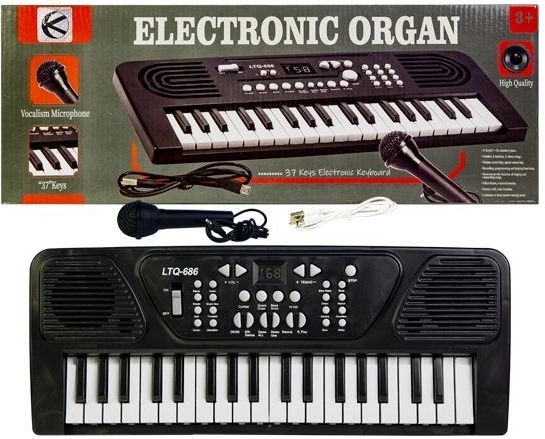Children's electronic keyboard with microphone and USB charging (black) - 1 piece