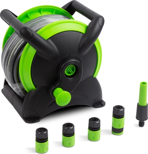 Garden watering set with 15 m hose and reel