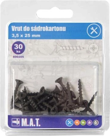 Kipsplaadikruvi 3,5 × 25 mm jämeda keermega, fosfaatkattega (30 tk)
