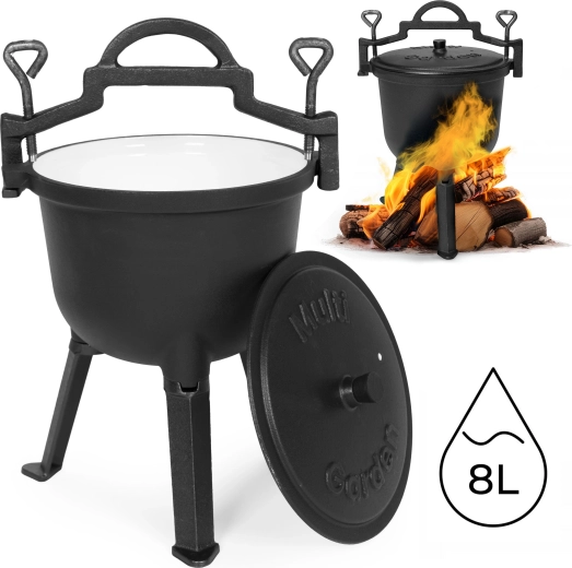Emailitud malmist katel 8 l koos alusega MULTIGARDEN tulele ja grillile