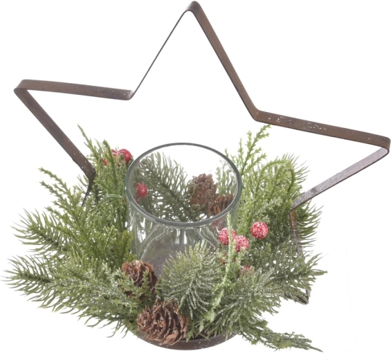 Star küünlahoidja klaasist ja metallist marjade dekoratsiooniga 20 × 20 × 22 cm
