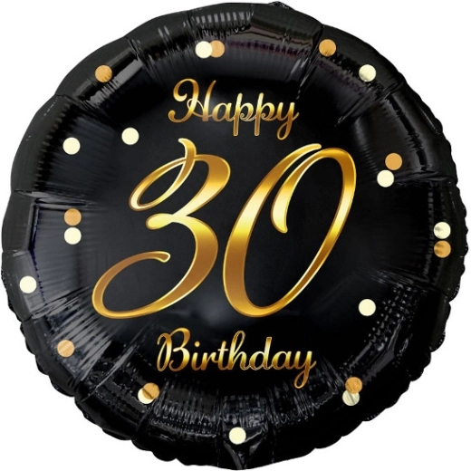 Fooliumõhupall Happy 30 Birthday – must kuldse trükiga