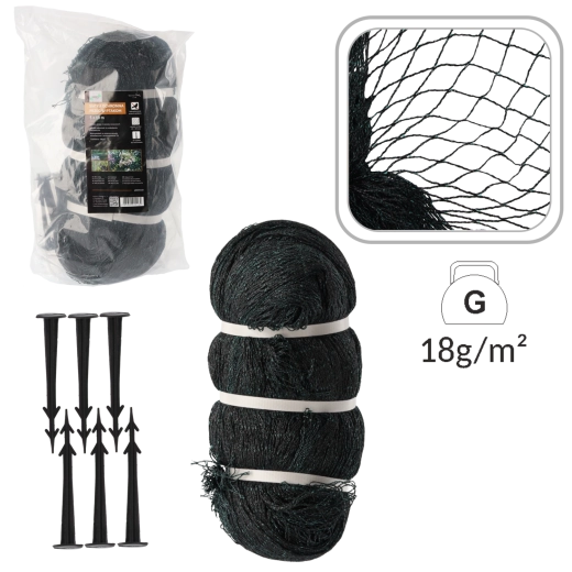 Lindudevastane kaitsevõrk 5 × 10 m, 18 g/m² + 10 plastvaiakest