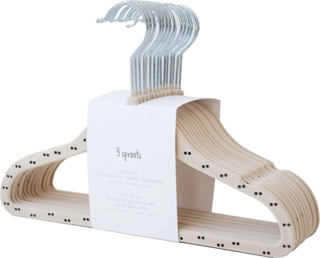 3 Sprouts sametised laste riidepuud Double Dot & Beige, 15 tk