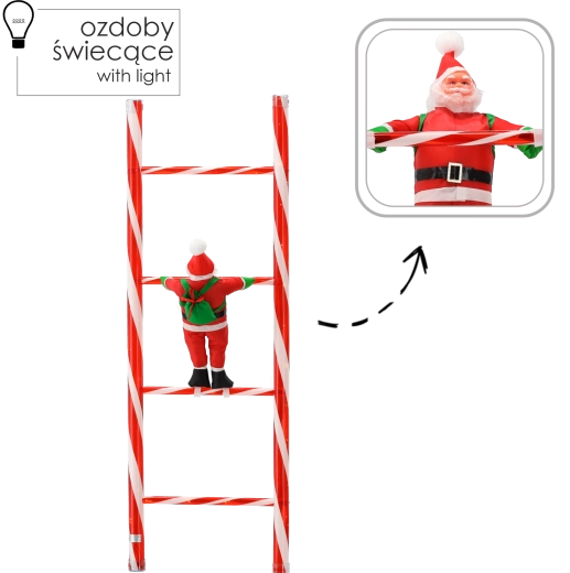 Jõuludekoratsioon: redelil olev Santa LED-tuledega, 121 cm
