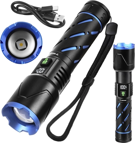 Taktikaline LED-taskulamp 800 lm TRIZAND, 5000 mAh akuga, USB‑C ja suumiga