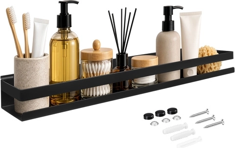 Zortiva wall-mounted bathroom shelf, black, 50 cm