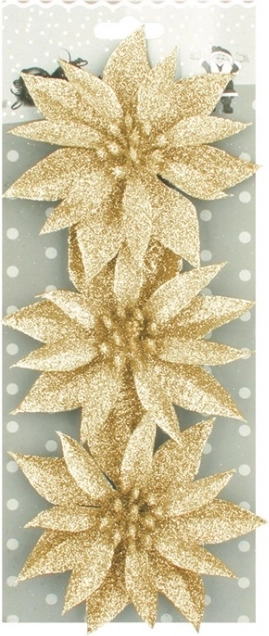 Jõuluroosid kuldse sädelusega – komplekt 3 tk