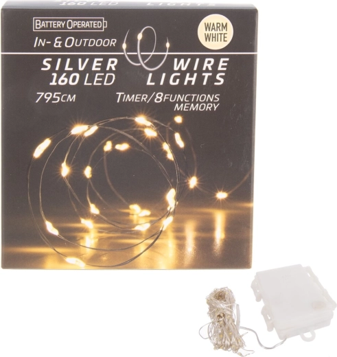 LED-valguskett traadil 160 LED-i kollase valgusega taimeriga (sise- ja välistingimustesse)