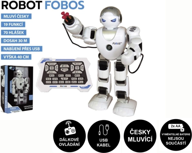 Interaktiivne robot FOBOS RC, kõndiv ja eesti keeles rääkiv, 40 cm, USB-laadimine