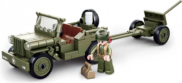 Sluban Army WW2 liitlasjeep õhutõrjekahuriga – klotsikomplekt