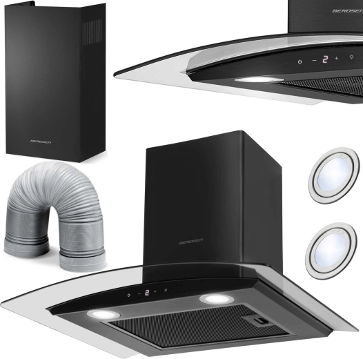 Kamin-tüüpi köögikubu 60 cm BERDSEN BT-216, must klaas
