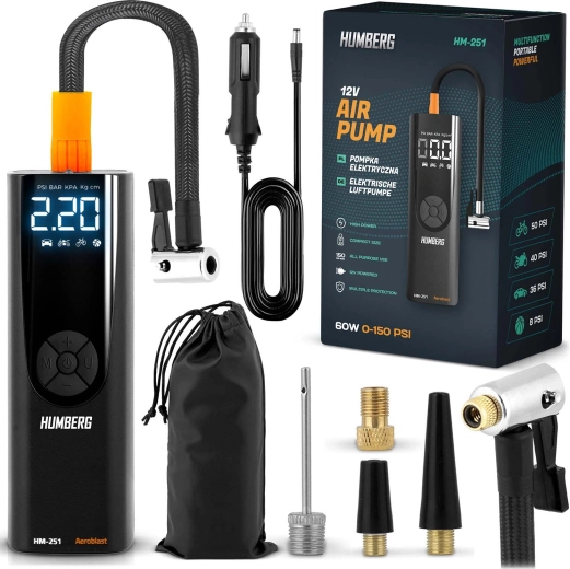 Electric mini compressor HUMBERG HM-251 – portable digital car pump with LED light