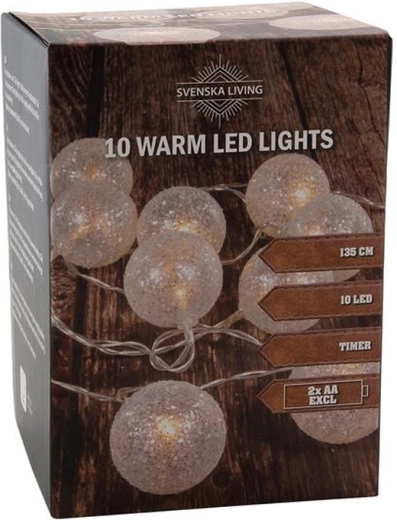 Taimeriga valguskett, 10 LED-i, soe valge, 135 cm, glitriga dekoratsioon