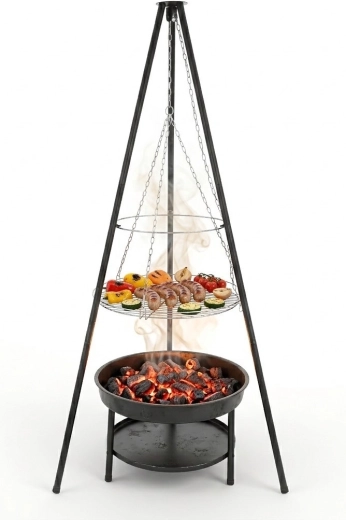 Suur rippuv aiatulekoldegrill kolmjalal 2in1
