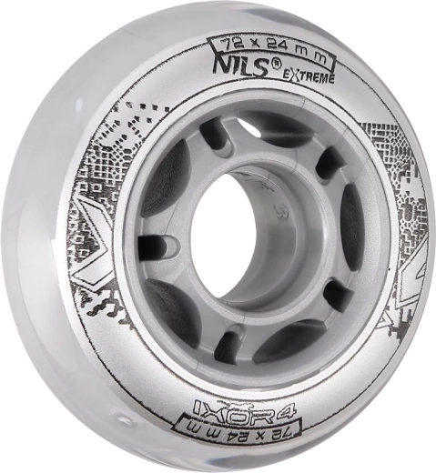 Rattad in-line rulluiskudele NILS EXTREME PU 72 × 24 läbipaistvad (4 tk)