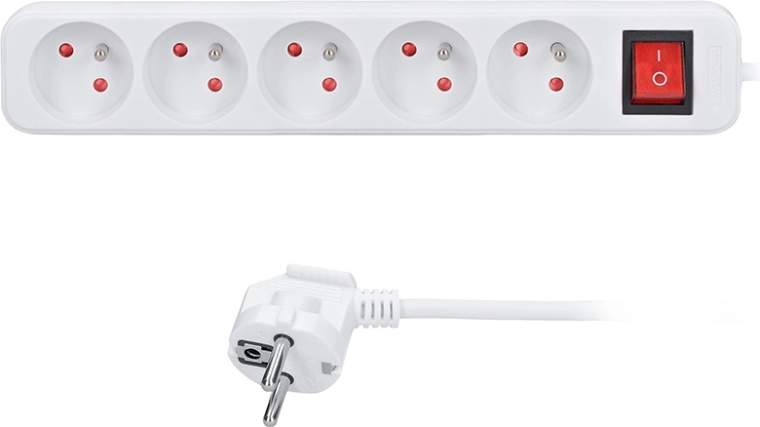 Solight extension lead, 5 sockets, 3 m, with switch, white
