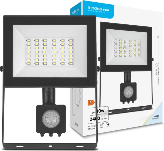 LED-prožektor sensoriga 30 W, 120°, 2400 lm, 6000 K – MODEE E‑series