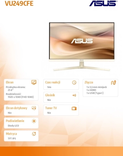 ASUS 24" IPS Monitor VU249CFE-M with USB‑C and 100 Hz