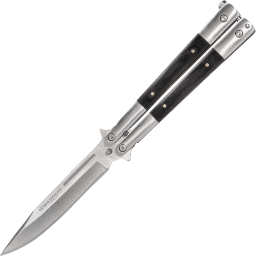 Magnumi balisong Wood, libliknuga 10,3 cm, satiinviimistlus, pakkapuit, roostevaba teras