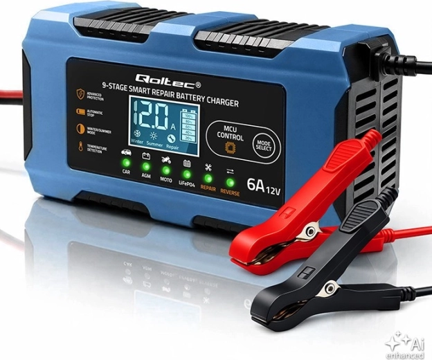 Nutikas autoaku laadija Qoltec 12 V 6 A remondifunktsiooniga AGM-, GEL- ja LiFePO4-akudele – 1 tk