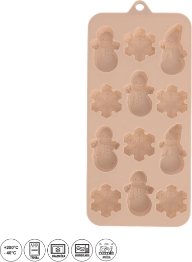 Silicone chocolate mold with Christmas motifs, 12 cavities, beige