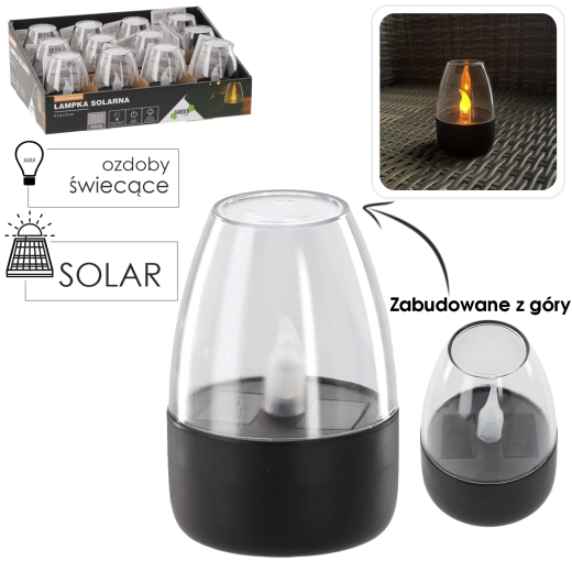 Päikeseenergial töötav leegita LED-küünal 6 × 6 × 9 cm, soe valge