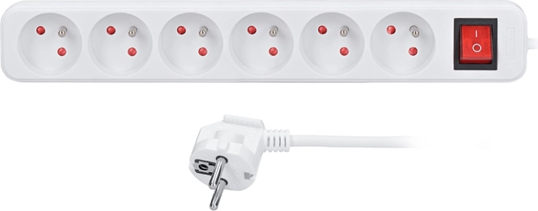 Solight extension lead 3 m, 6 sockets, white with switch