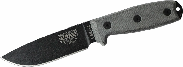 ESEE 4P universal knife with plain edge, gray G10 handle, Coyote Brown kydex sheath