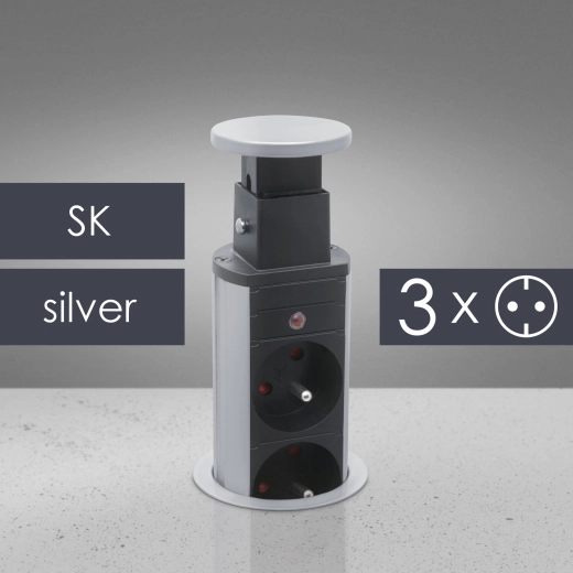Retractable desk power strip with 3 sockets