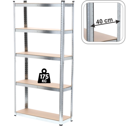 Viiekorruseline metallriiul 220 × 90 × 40 cm, riiuliplaadi kandevõime 175 kg