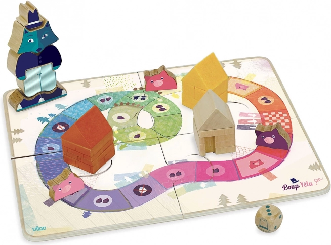 Vilac mäng Kolm põrsakest – koostööpõhine puidust lauamäng lastele