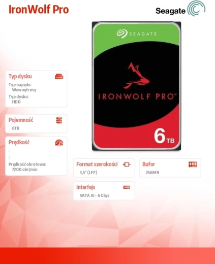 Seagate IronWolf Pro 6 TB 3,5" 7200 p/min NAS-i kõvaketas