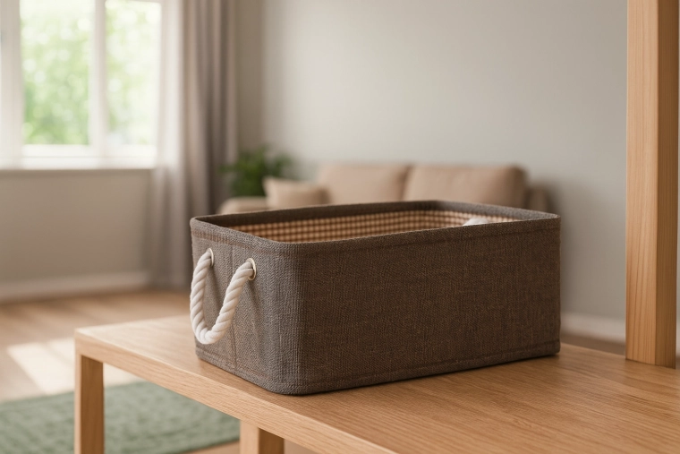 Tekstiilist hoiukorv köis-sangadega 30 × 40 × 18 cm pruun