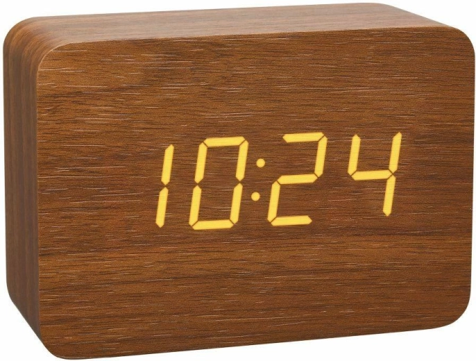 Radio-controlled alarm clock TFA Clocco with wooden look, brown