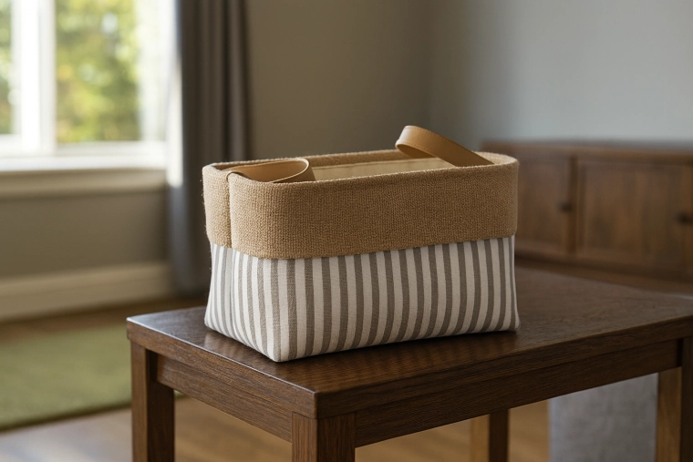 Triibuline tekstiilist hoiukorv 20 × 30 × 18 cm