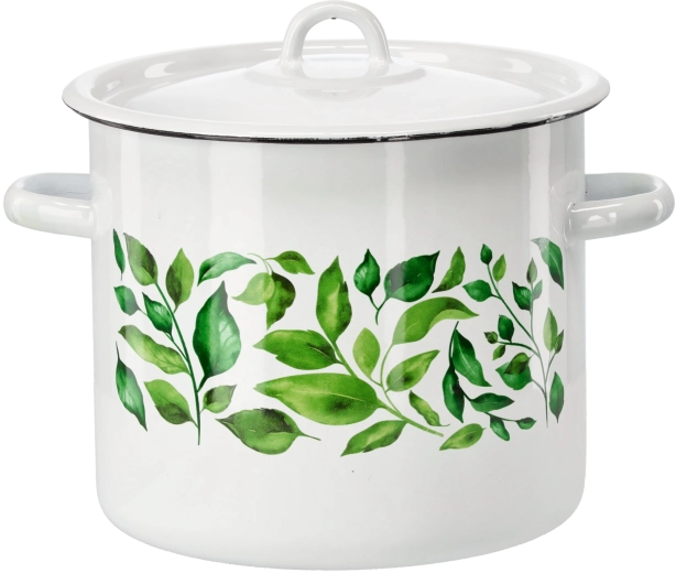 Enamel Pot 7 L 22 cm White Ficus with Lid