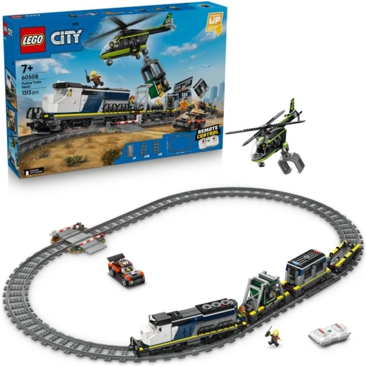 LEGO City Rööv politseirongis – kaugjuhitav rongikomplekt koos helikopteri ja minifiguuridega