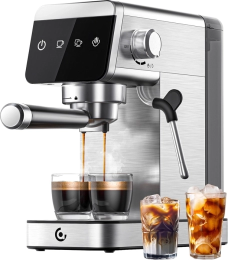 Amzchef portafiltriga espressomasin 20 bar, 1350 W, hõbedane