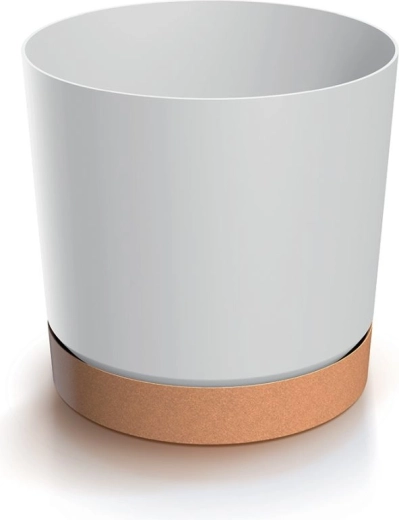 Lillepott alusega TUBO PM 17,8 cm valge/naturo ECO