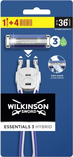 Wilkinson Essential 3 Hybrid meeste raseerija käepideme ja 4 vahetatava raseerimispeaga