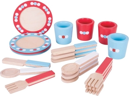 Bigjigs Toys puidust täpiline sööginõude komplekt