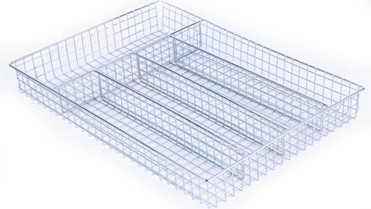 Traadist söögiriistade hoidik 5 lahtriga, kroomitud metall 25,8 × 36,5 × 4,4 cm