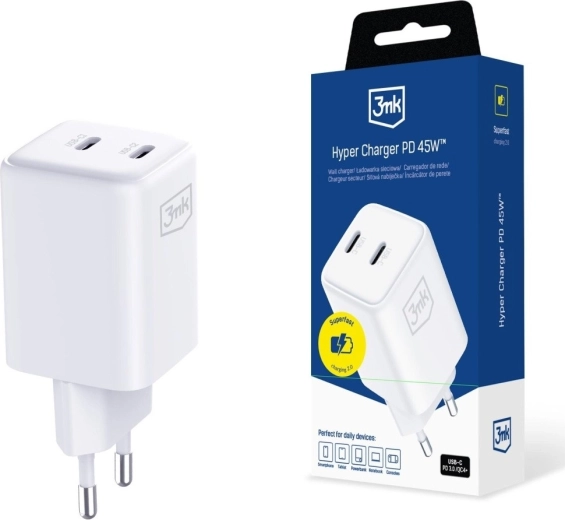 3MK Hyper Charger PD 45W GaN valge seinalaadija