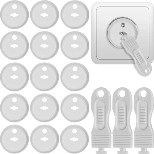 Children’s socket covers Ruhhy, white (15 pcs + 3 keys)